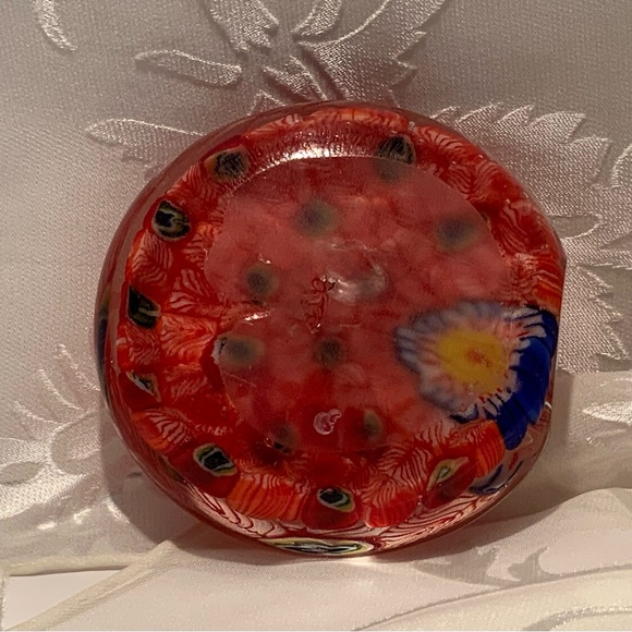 Glass Peacock Paperweight - Red Millefiori - Picture 4 of 6